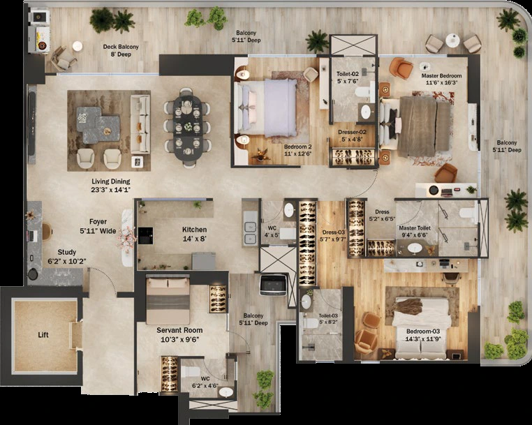 Trevoc royal residences 3 BHK Floor Plan